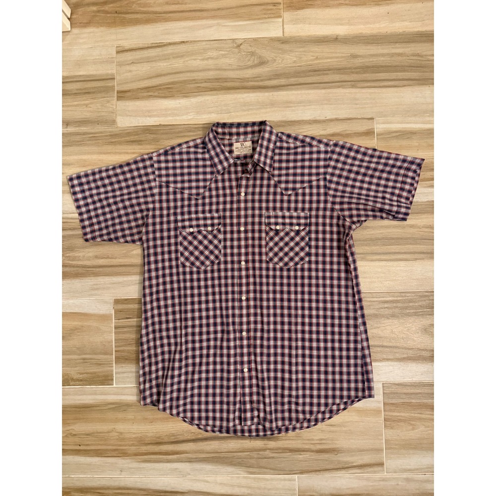 Vintage Dee Cee Brand Mens Red Blue Plaid Pearl‎ Snap Western Shirt USA Made XL
